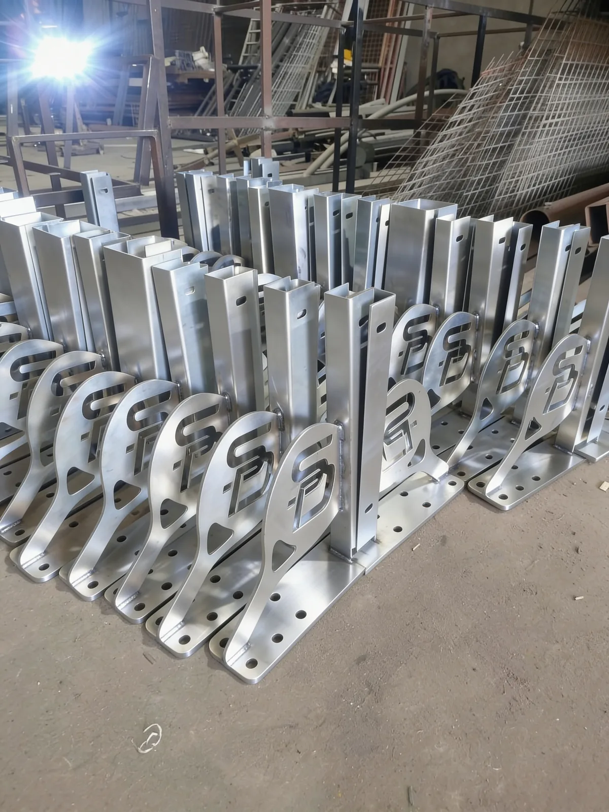 Galvanised SD base plates in the workshop